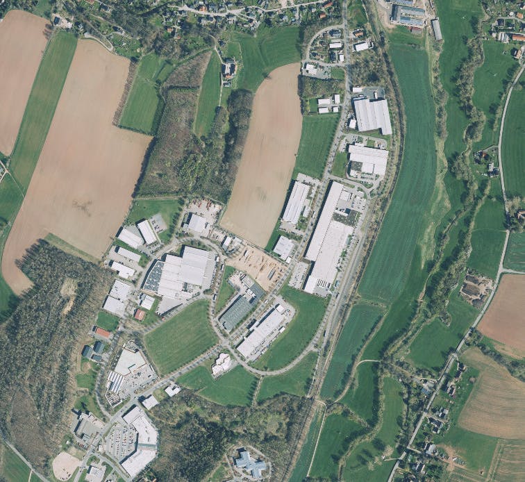 Luftbildaufnahme des Gewerbegebietes "Am Auersberg", Quelle: Geoportal Sachsenatlas